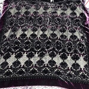Ethos Silk Blend Burnout Velvet Beaded Tassel Shawl Wrap Purple Black Damask